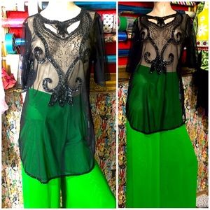 Basil & Maude Black Sheer Mesh Sequined Tunic Top